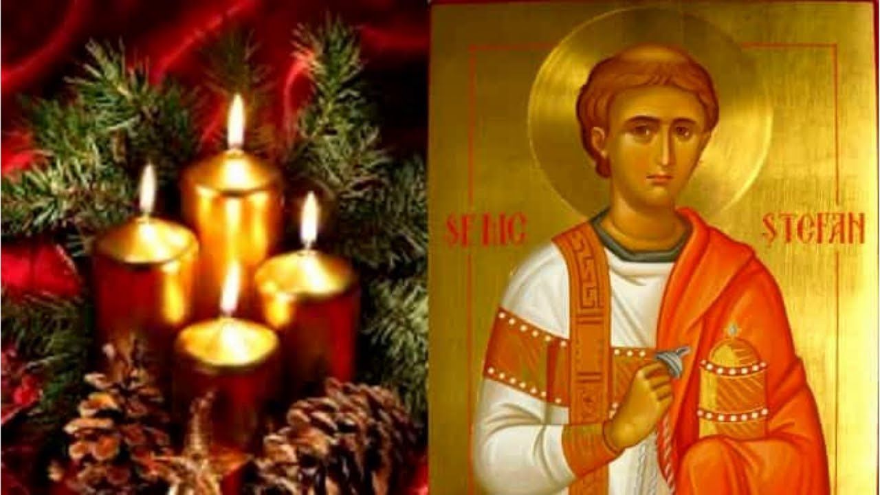 Redare a sfantului Stefan si 3 lumanari aprinse