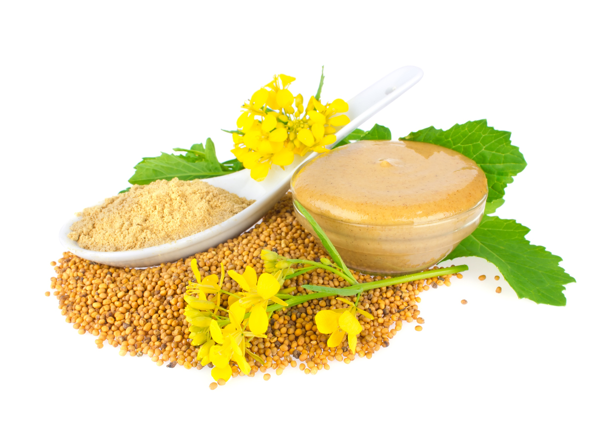 Sămânță. Pudră. Flori. Frunze și muștar gata