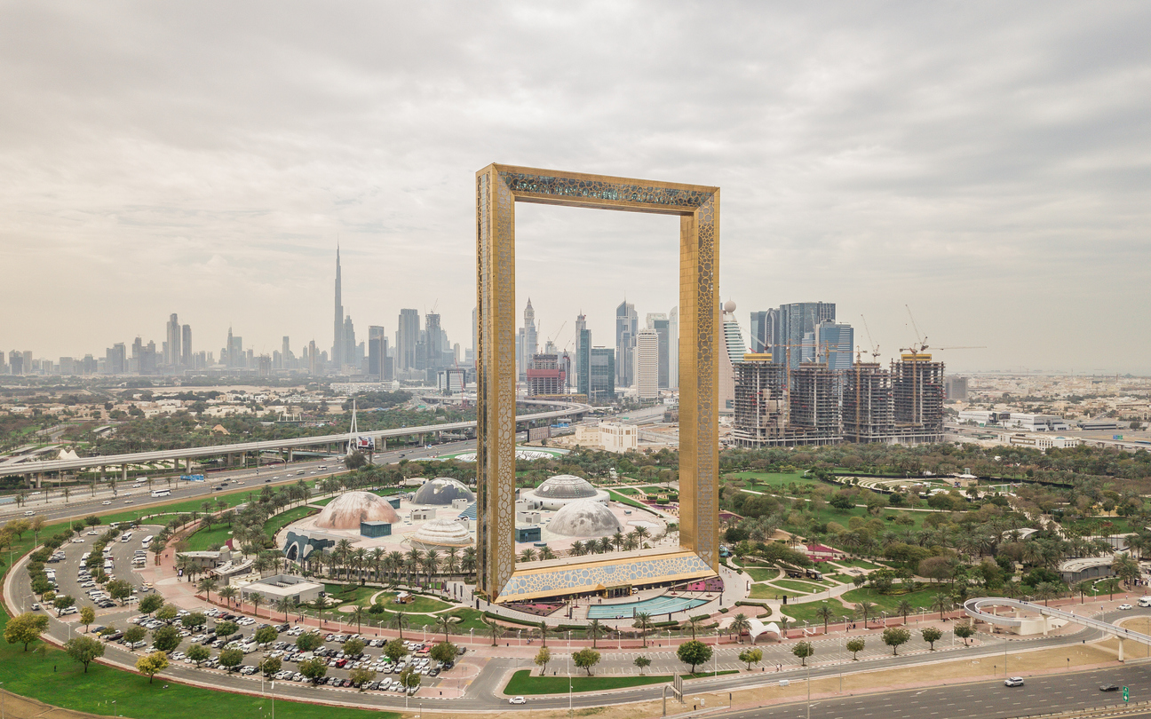 Vedere aeriană a Dubai Frame